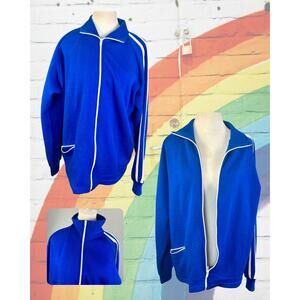 Vintage 60s Jog-Joy Full Zip Blue White Track Activewear Athleisure Jacket L